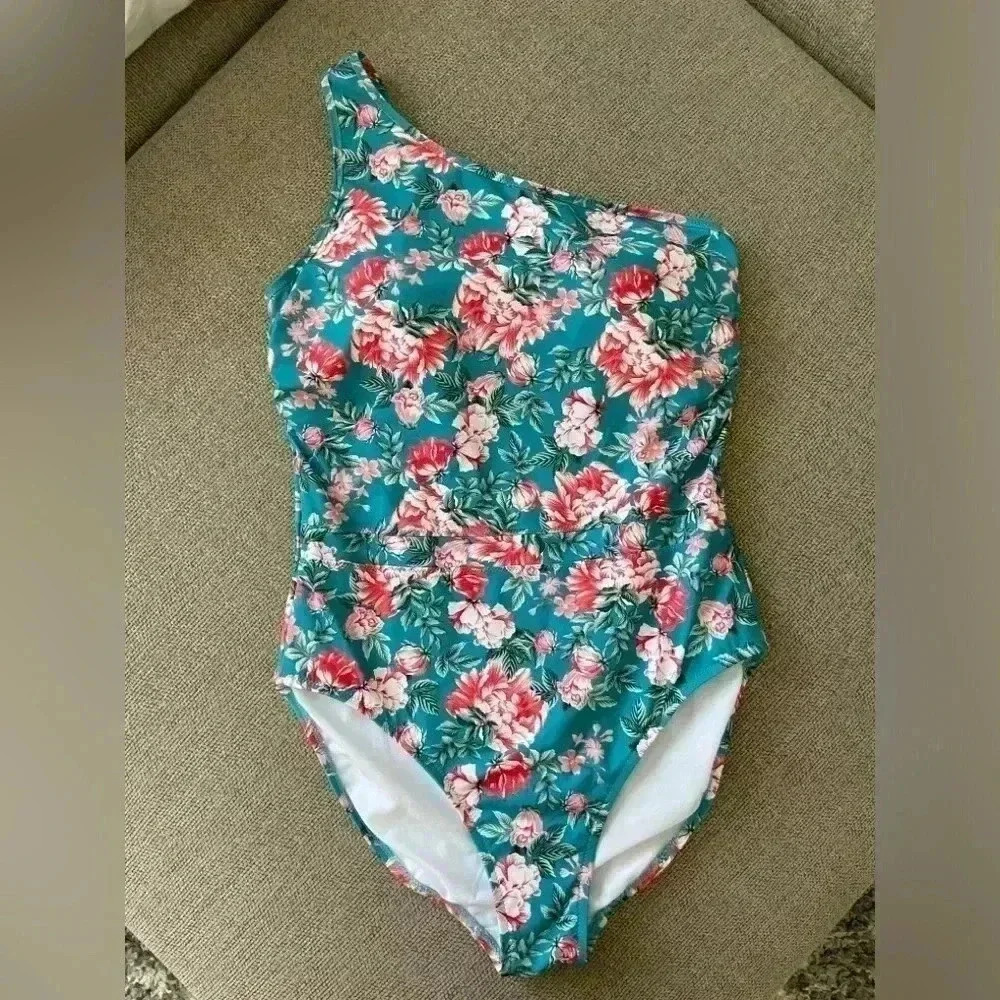 NWOT Johnny was one shoulder one piece swimsuit in blue floral size 2XL